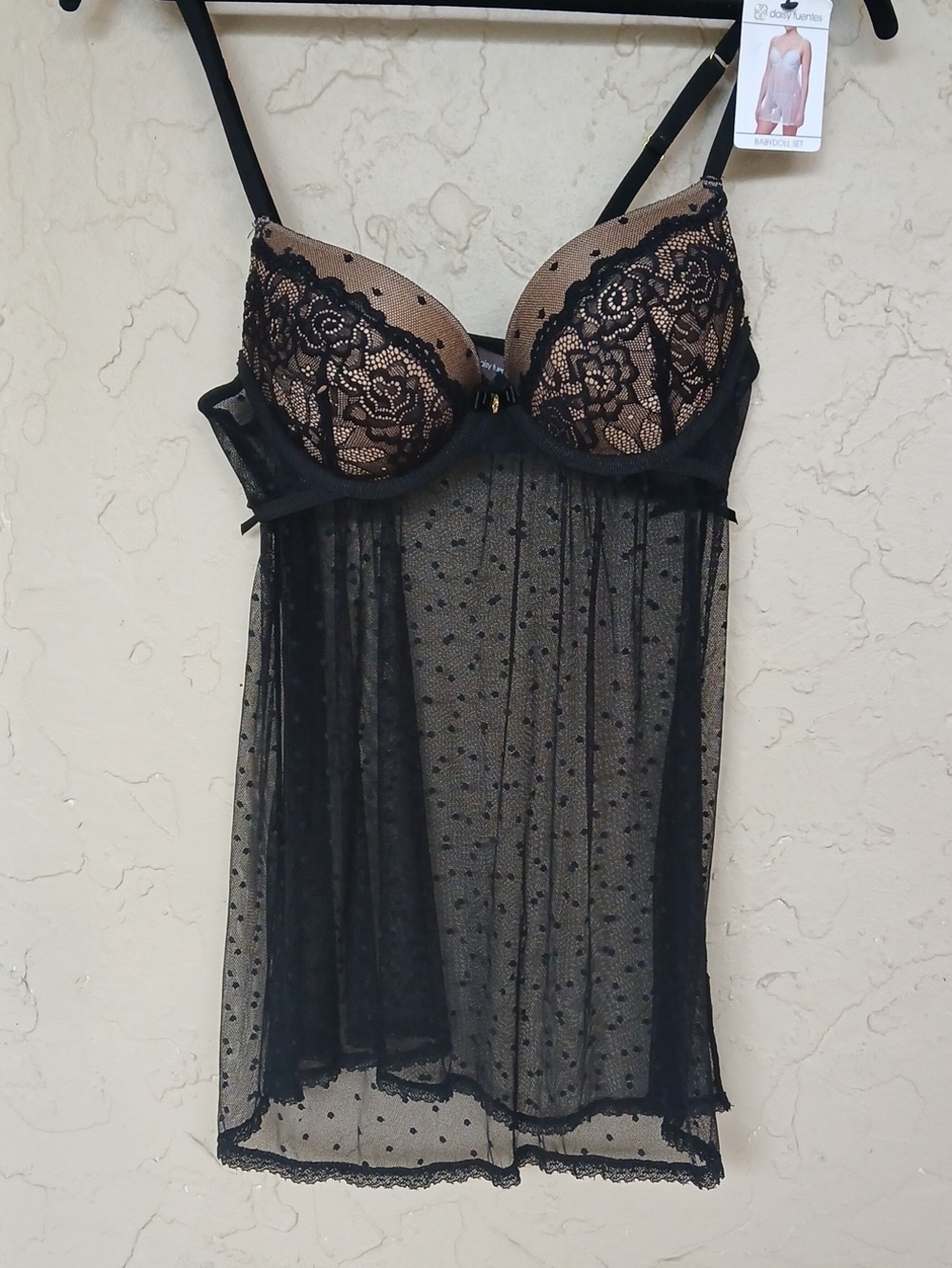Daisy Fuentes Black Lace Chemise with Nude Lining